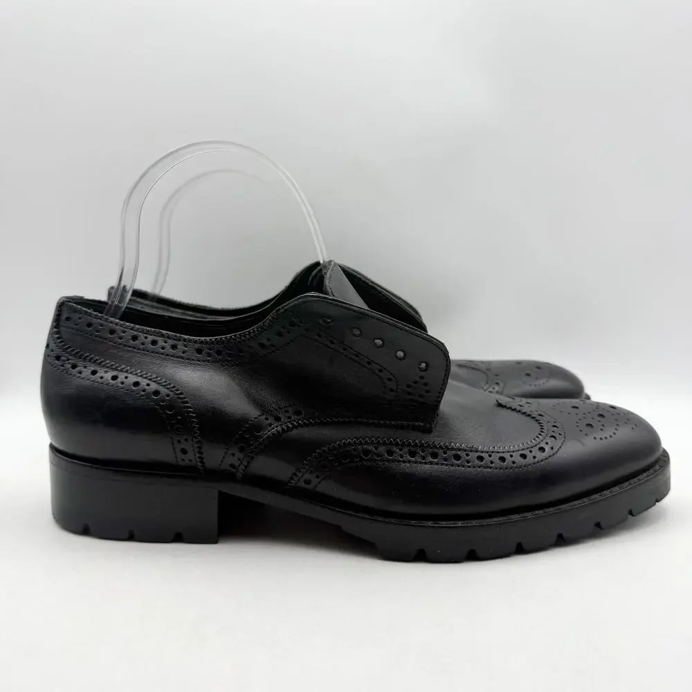 MikeKonos Mens Wingtip Brogue Oxford Shoes US 8.5 M Black Leather GUC